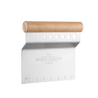 Bench scraper with wooden handle on a white background