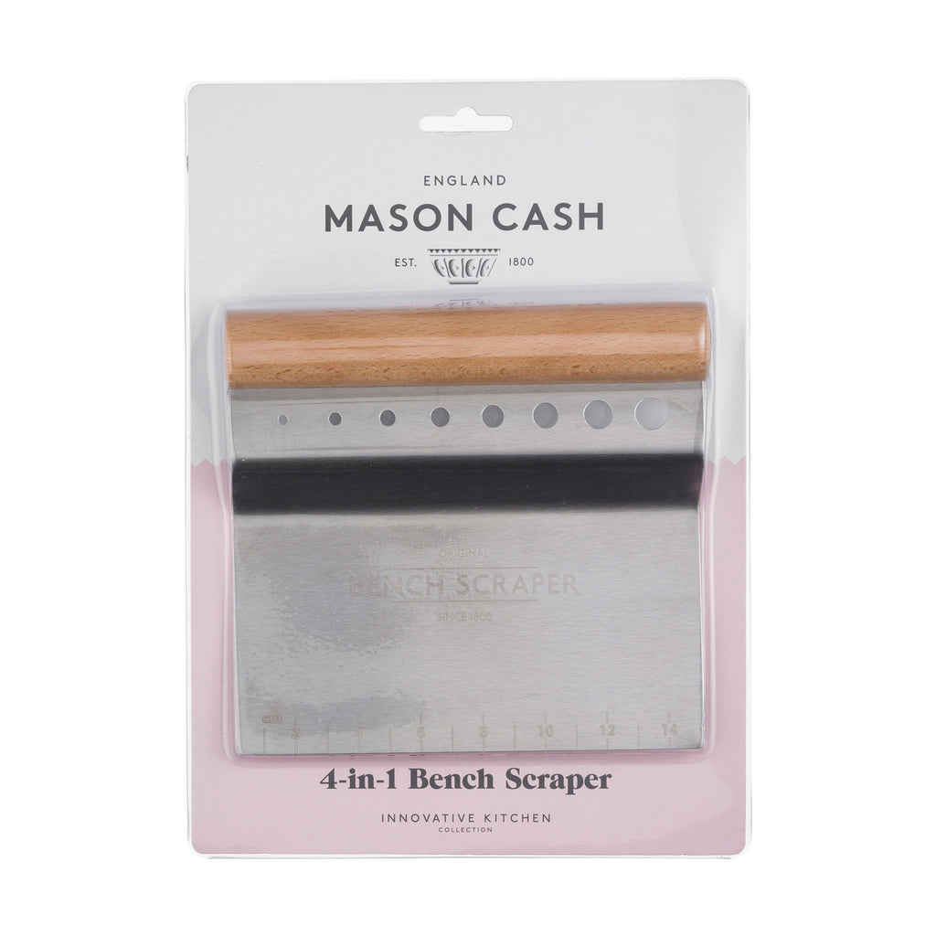 Mason Cash bench scraper with wooden handle in packaging on a white background