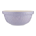 Purple ceramic bowl with floral patterns on a white background