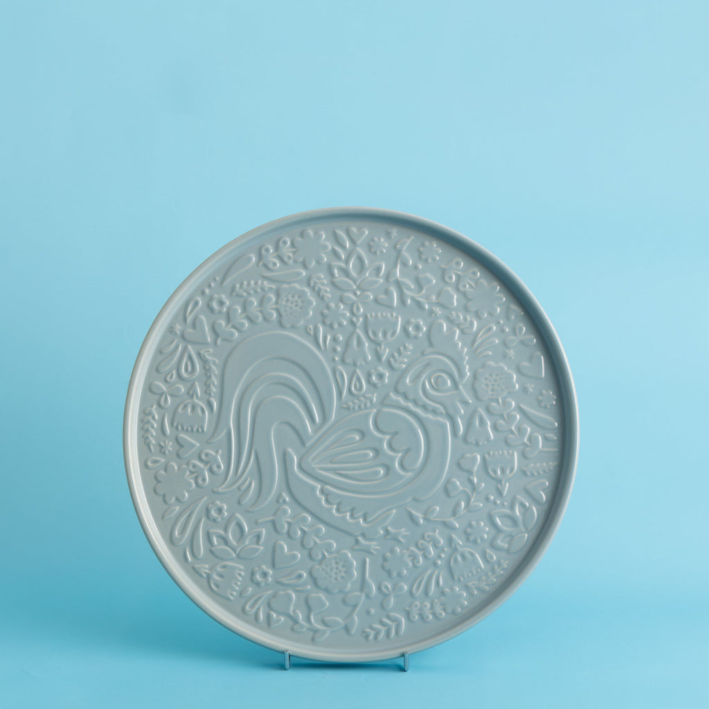 Home To Roost Blue Round Platter, 30 x 2cm