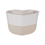 Set of two ceramic planters with a white top and beige bottom on a white background